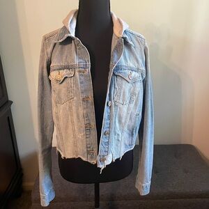 Forever 21 Blue Denim Jacket with White Sherpa Collar